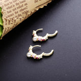 925 Silver Pink Zircon Hoop Huggie Earrings with Pearl Beads