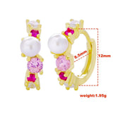 925 Silver Pink Zircon Hoop Huggie Earrings with Pearl Beads
