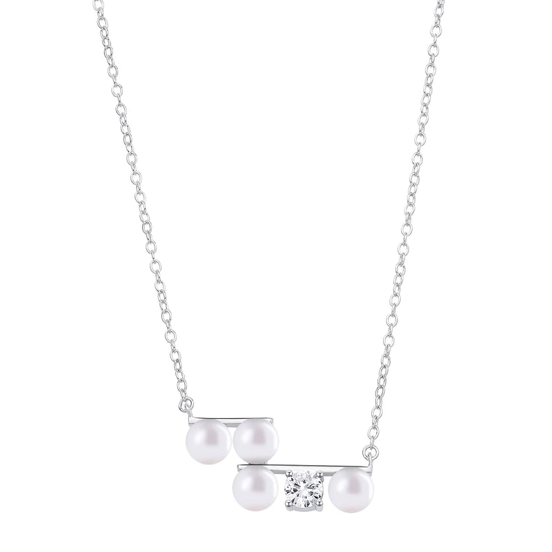925 Silver Pearl Pendant Necklace Plated Choker For Women Christmas Gift
