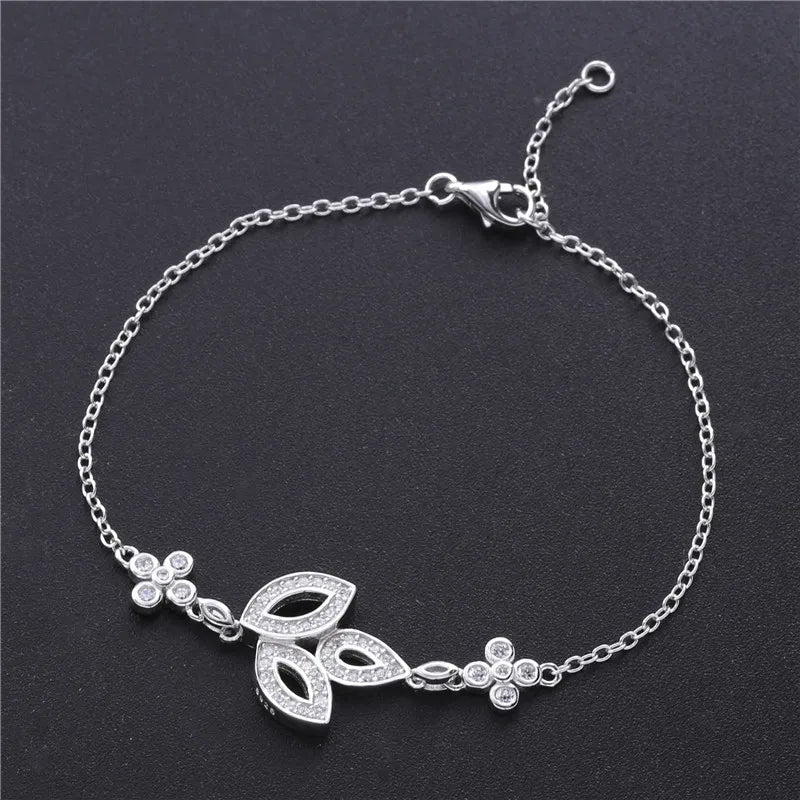 925 Silver Clover Chain Bracelet For Women Adjustable Wedding