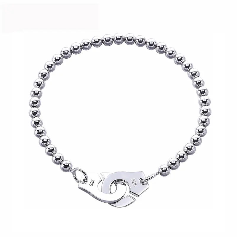 925 Silver Handcuff Bracelet for Women - Beads Chain Menottes