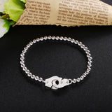 925 Silver Handcuff Bracelet for Women - Beads Chain Menottes