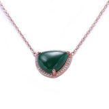925 Silver Love Heart Pendant Necklace Green Stone Chain for Women