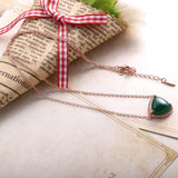 925 Silver Love Heart Pendant Necklace Green Stone Chain for Women