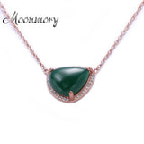 925 Silver Love Heart Pendant Necklace Green Stone Chain for Women