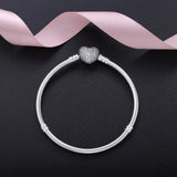 925 Silver Heart Lock Bracelet Clear Zircon Women Jewelry 16-21CM