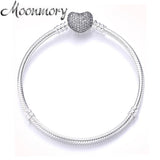 925 Silver Heart Lock Bracelet Clear Zircon Women Jewelry 16-21CM