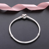 925 Silver Heart Lock Bracelet Clear Zircon Women Jewelry 16-21CM