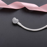 925 Silver Heart Lock Bracelet Clear Zircon Women Jewelry 16-21CM