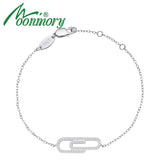 925 Silver Thin Bracelets Paperclip Bracelet Clear Zircon CZ Women Jewelry