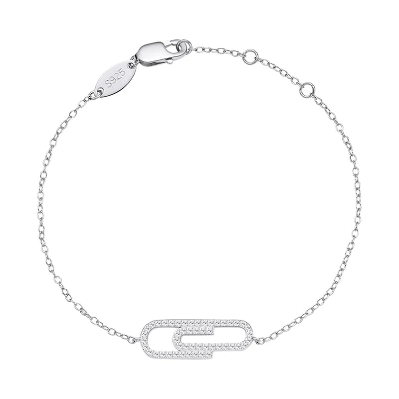 925 Silver Thin Bracelets Paperclip Bracelet Clear Zircon CZ Women Jewelry