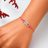 Hot Pink String Bracelet 925 Silver CZ Paperclip Pink Line