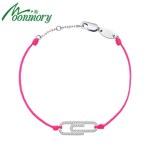 Hot Pink String Bracelet 925 Silver CZ Paperclip Pink Line