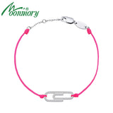 Hot Pink String Bracelet 925 Silver CZ Paperclip Pink Line