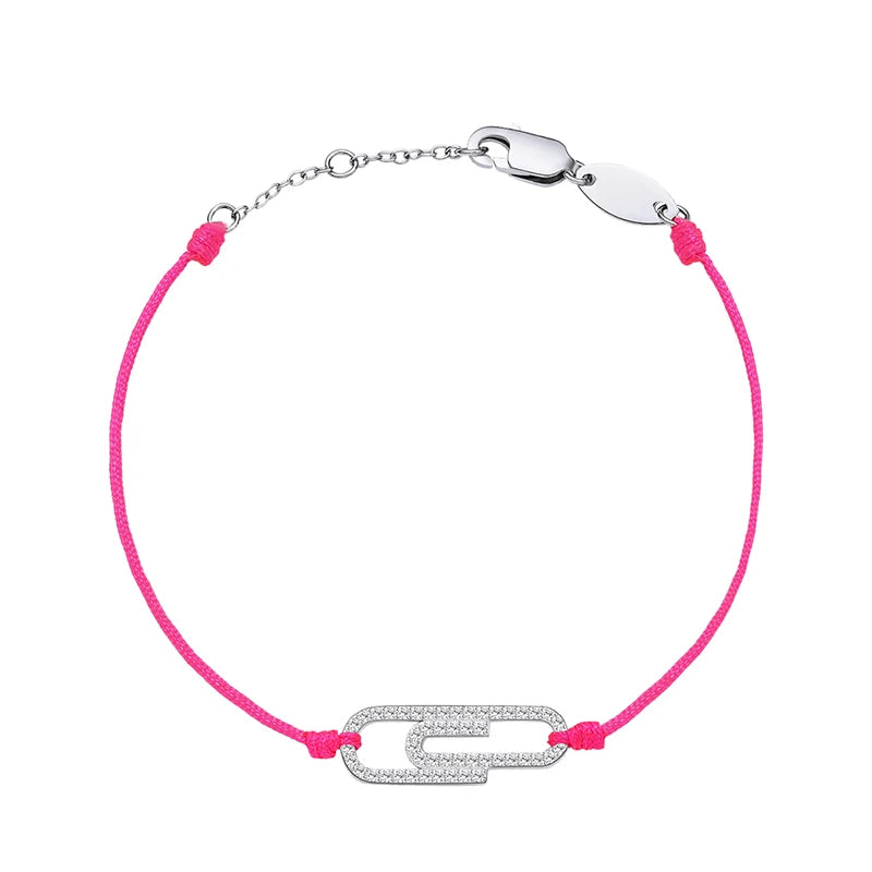 Hot Pink String Bracelet 925 Silver CZ Paperclip Pink Line