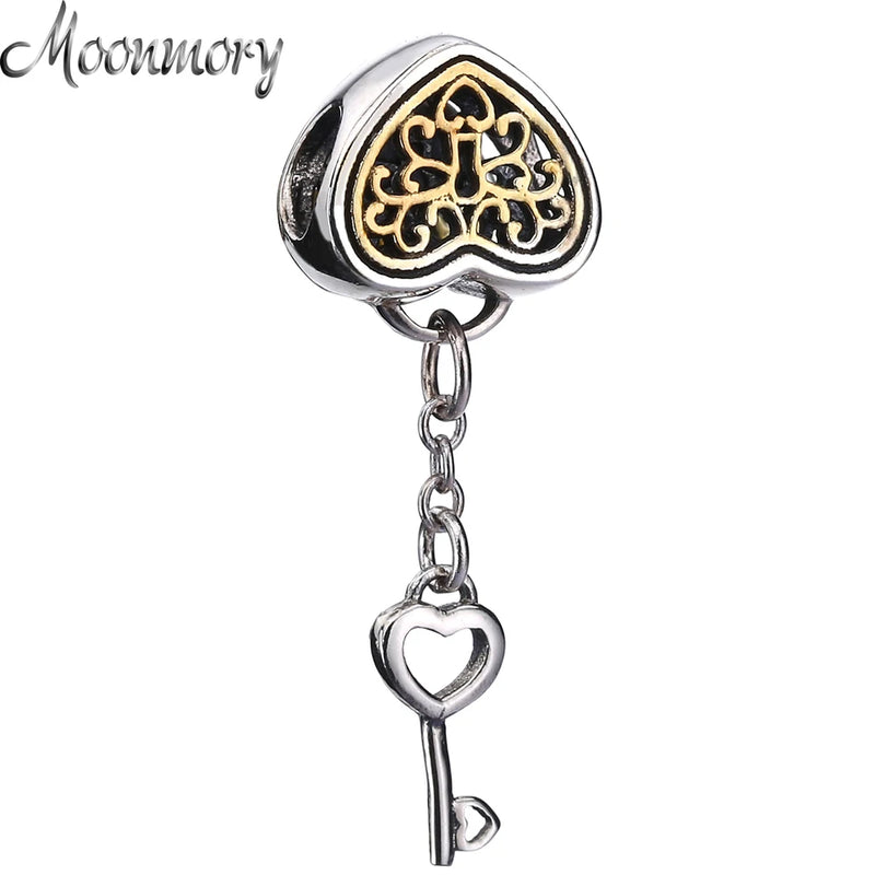 Heart Lock 925 Silver Charm Bead for Bracelet DIY Jewelry Making
