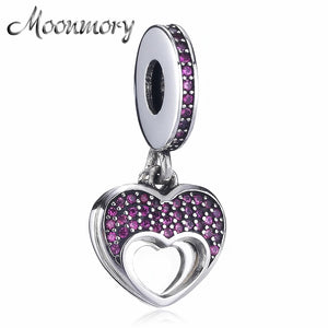 925 Silver Love Heart Charms Pendant With Red Zircon