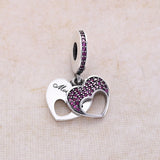 925 Silver Love Heart Charms Pendant With Red Zircon