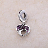 925 Silver Love Heart Charms Pendant With Red Zircon