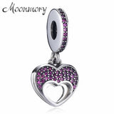 925 Silver Love Heart Charms Pendant With Red Zircon