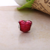 Arrival Red Heart Charm w/ Fuschia Enamel 925 Sterling Silver