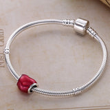 Arrival Red Heart Charm w/ Fuschia Enamel 925 Sterling Silver