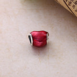Arrival Red Heart Charm w/ Fuschia Enamel 925 Sterling Silver