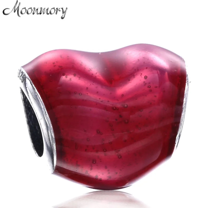 Arrival Red Heart Charm w/ Fuschia Enamel 925 Sterling Silver