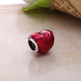 Arrival Red Heart Charm w/ Fuschia Enamel 925 Sterling Silver