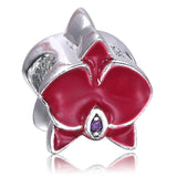 Orchid Silver Charm With Purple Cubic And Red Enamel Bead