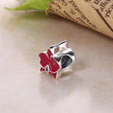 Orchid Silver Charm With Purple Cubic And Red Enamel Bead