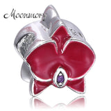 Orchid Silver Charm With Purple Cubic And Red Enamel Bead