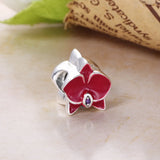 Orchid Silver Charm With Purple Cubic And Red Enamel Bead