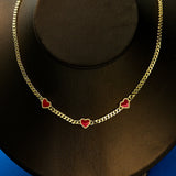 925 Silver Plated Chain Necklace with Red Enamel Hearts for Women