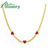 925 Silver Plated Chain Necklace with Red Enamel Hearts for Women