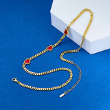 925 Silver Plated Chain Necklace with Red Enamel Hearts for Women