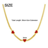 925 Silver Plated Chain Necklace with Red Enamel Hearts for Women