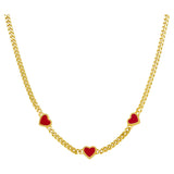 925 Silver Plated Chain Necklace with Red Enamel Hearts for Women