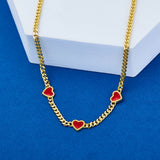 925 Silver Plated Chain Necklace with Red Enamel Hearts for Women