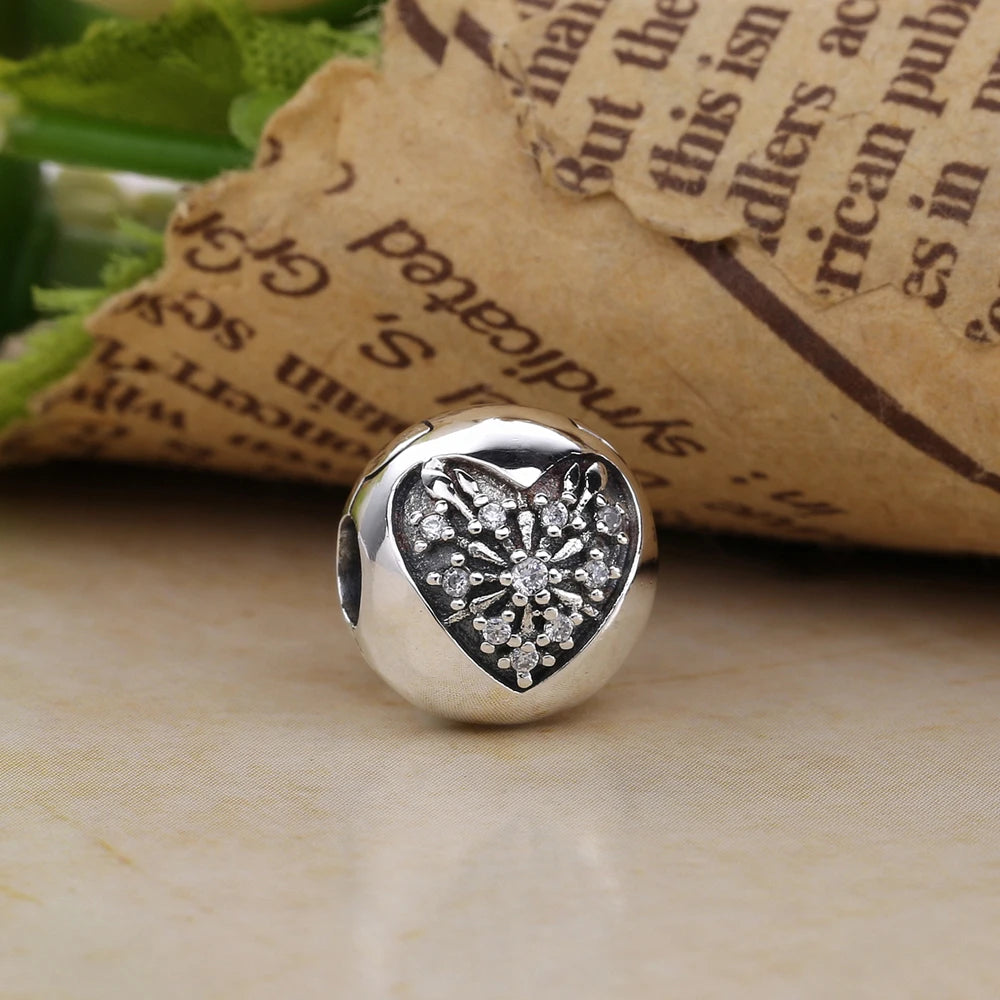 925 Silver Heart Snowflake Clip Beads for Charms Bracelets