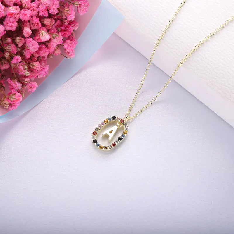 925 Silver Colorful Letters Pendant Necklace Women CZ Crystal Alphabet Gift