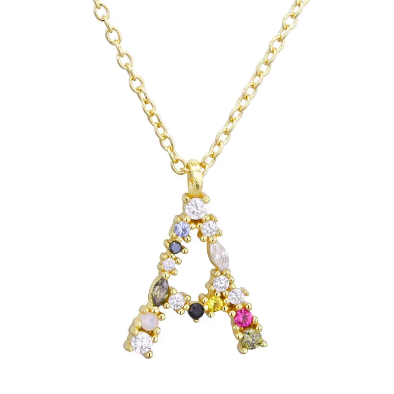 925 Silver Colorful Letters Pendant Necklace Women CZ Crystal Alphabet Gift