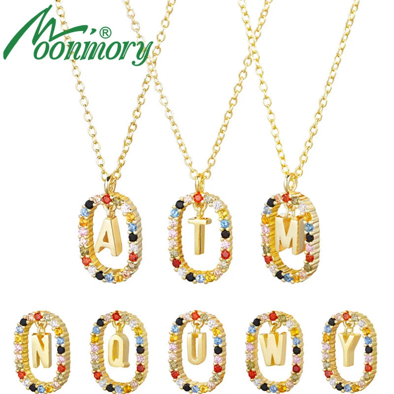 925 Silver Colorful Letters Pendant Necklace Women CZ Crystal Alphabet Gift