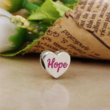 Pink Hope Ribbon 925 Silver Charm Bead Hearts Shape Bracelet DIY Jewelry
