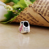 Pink Hope Ribbon 925 Silver Charm Bead Hearts Shape Bracelet DIY Jewelry