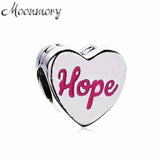 Pink Hope Ribbon 925 Silver Charm Bead Hearts Shape Bracelet DIY Jewelry