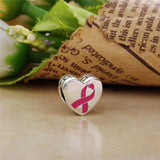 Pink Hope Ribbon 925 Silver Charm Bead Hearts Shape Bracelet DIY Jewelry