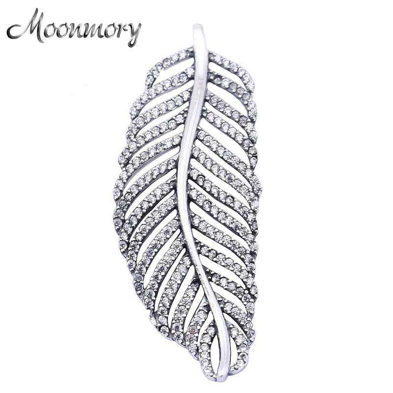 925 Silver Pendant Light Feather CZ Fit Snake Chain Necklace Women