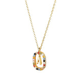 925 Silver 26 Letter Pendant Necklace Colorful Zircon CZ Women Jewelry