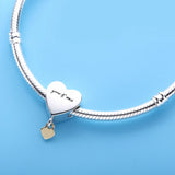 925 Sterling Silver You&Me Heart Lock Love Bead Bracelet Jewelry DIY
